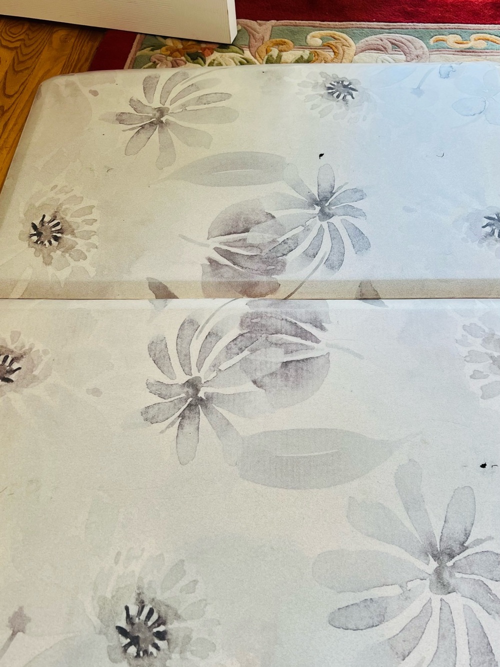 2 match Floral memory  foam Mattress Topper in Soft Gray and white 20x30”